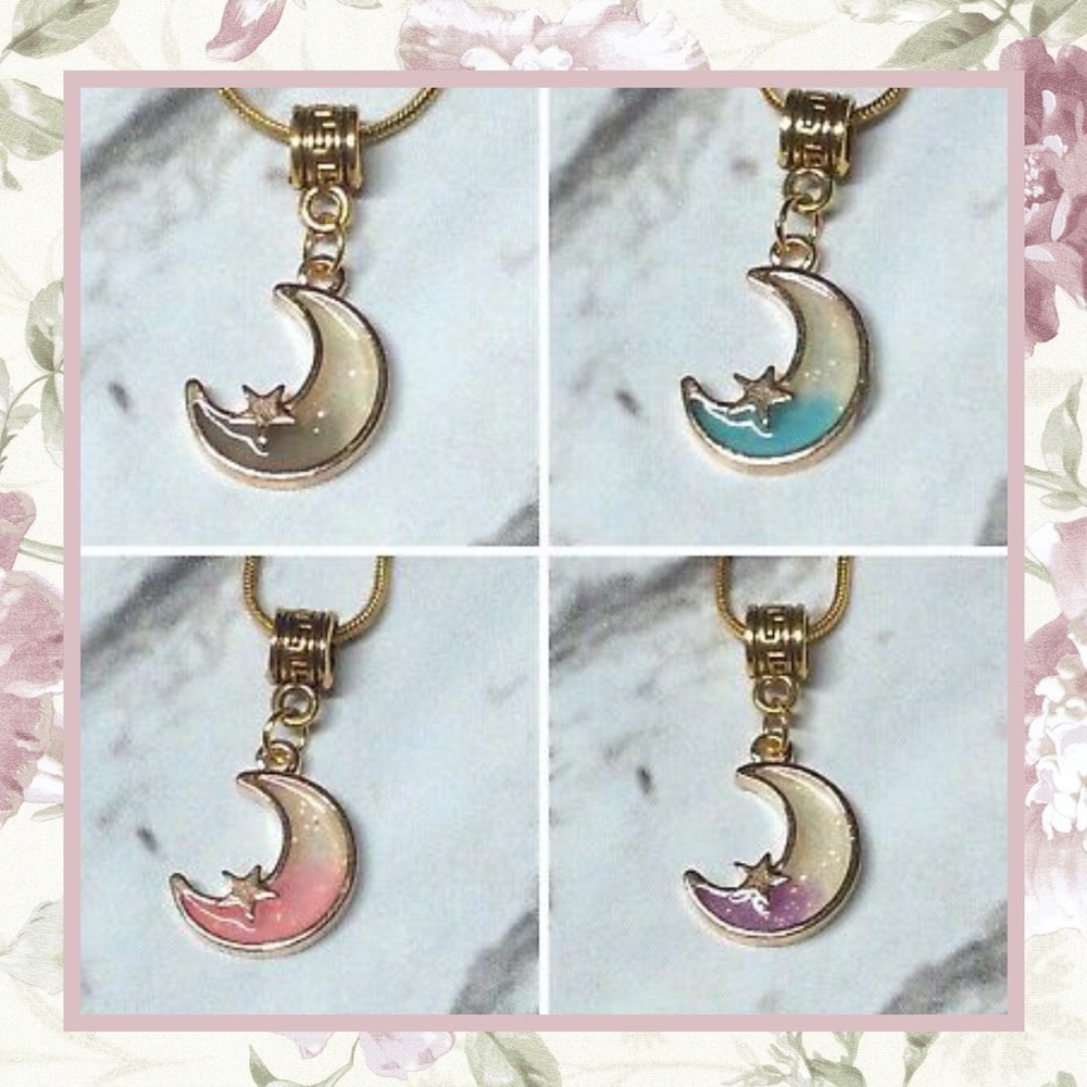 🌸 1PC NECKLACE RAINBOW MOON STAR 18k GOLD BOHO OMBRE MONNDUST OPAL BOHEMIAN